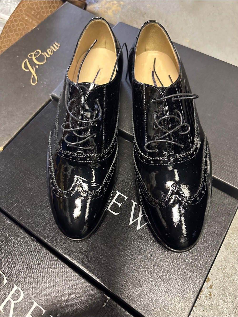 J. Crew women’s Black Patent Leather Wingtip Oxfords